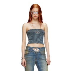 Diesel Women Rib-knit tube top with Oval D Dark Blue A148130ANAH