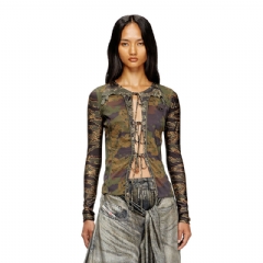 Diesel Women Tie cardigan with mixed camo prints Military Green A185180NKCZ