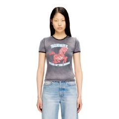 Diesel Women Cotton stretch T-shirt with horse graphic print Grey A240880SPFH