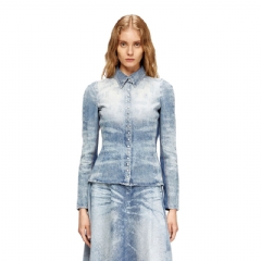 Diesel Women Shirt in distressed honeycomb denim Light Blue A21284068TY