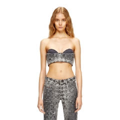 Diesel Women Bralette in Prince of Wales jacquard denim Black/White A215120CEBN