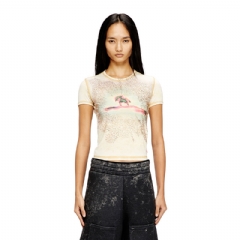 Diesel Women Slim T-shirt with rhinestones Beige A218260PLBQ