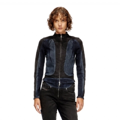 Diesel Women Biker-style jacket in bicolour denim Black/Blue A1843709M92