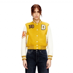 Diesel Women Cropped varsity jacket in wool and leather White/Yellow A235940LHAL