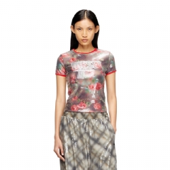 Diesel Women Skinny floral print jersey top with sequins Brown/Green A200620QVCT