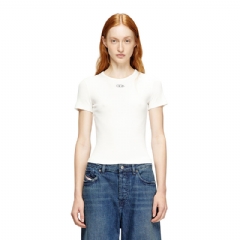 Diesel Women Slim ribbed T-shirt with metallic Oval D White A199100JMBA