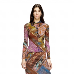 Diesel Women Stretch-viscose shirt with Heraldic print Brown A196190ILBU