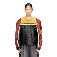 Diesel Women Leather jacket with patch details Black/Red P016510SPCW 