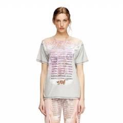 Diesel Women Crew neck T-shirt with lyrics print Grey A197310JLBR