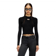 Diesel Women Rib-knit viscose-blend top with Oval D Black A153280DLAX