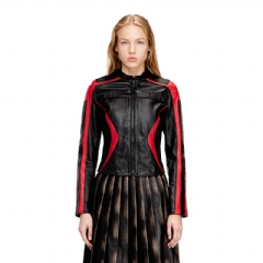 Diesel Women Biker jacket in colour-block leather Black/Red A211820DMBS