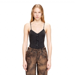 Diesel Women Thong bodysuit in marbled ribbed jersey Dark grey A203600DCCQ