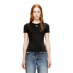 Diesel Women Slim ribbed T-shirt with metallic Oval D Black A199100JMBA