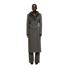 Diesel Women Long hourglass coat with knitted cowl hood Grey A200040BMCM