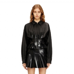 Diesel Women Tailoring shirt-jacket with coated pleats Black A209870SLCF