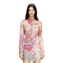 Diesel Women Stretch-viscose shirt with Heraldic print Pink A196190ILBU