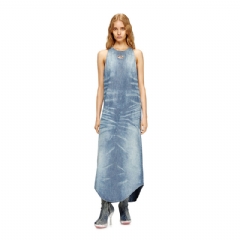 Diesel Women Long dress in marbled denim Light Blue A1901509M88
