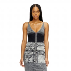 Diesel Women Knit tank top with denim cargo pockets Dark grey A168960QMAN