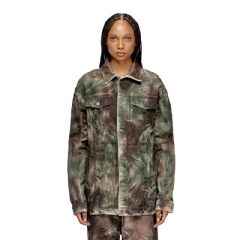 Diesel Women Trucker jacket in crinkled camo canvas Brown/Green P015770SPBU