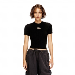 Diesel Women Short-sleeve jumper with metal Oval D Black A196740DLAX