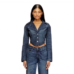 Diesel Women Cropped jacket in Prince of Wales denim Dark Blue A20142007CV