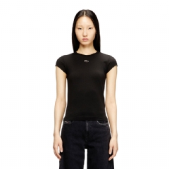 Diesel Women T-shirt with cut-out embroidered logo Black A199120AFAA