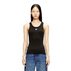Diesel Women Slim ribbed tank top with metallic Oval D Black A199080JMBA