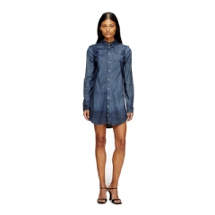 Diesel Women Shirt dress in fluid Prince of Wales denim Blue A2169309N84