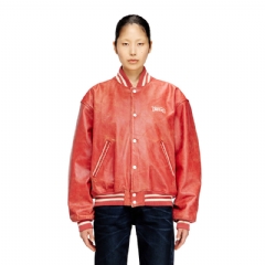 Diesel Women Leather bomber jacket with Diesel logo Red P016930SPFF