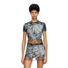 Diesel Women Nylon T-shirt with Heraldic print Black/Grey A184180BJBT