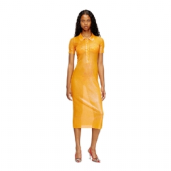 Diesel Women Iridescent knit polo dress with lotus print Orange P016820IHCG