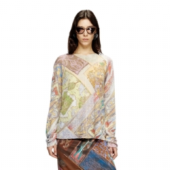 Diesel Women Linen jumper with medieval print Beige/Yellow A196330JLCP