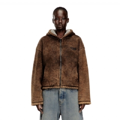Diesel Women Acid-wash zip-up hoodie with teddy lining Brown A218520BMCB