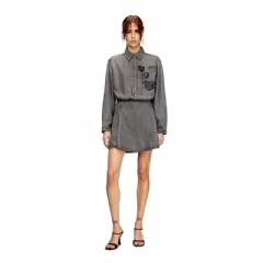 Diesel Women Denim dress with embroidered patches Grey A23669068XQ