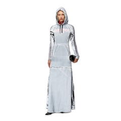 Diesel Women Hoodie dress with shadowy over print Light Blue A120120QHAZ