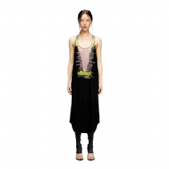 Diesel Women Sleeveless tank dress with lyrics print Black A197290JLBR