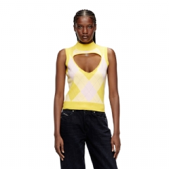 Diesel Women Cut-out turtleneck vest in argyle wool Yellow A195000JLBB