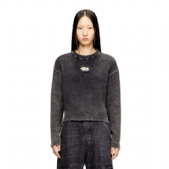 Diesel Women Cut-out ribbed jumper with Oval D plaque Dark grey A220460AKBQ