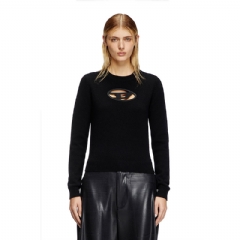 Diesel Women Cashmere-blend jumper with cut-out logo Black A176870KCAE
