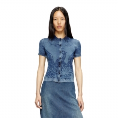 Diesel Women Indigo shirt-cardigan with Phoenix logo Medium blue A188630BJBS