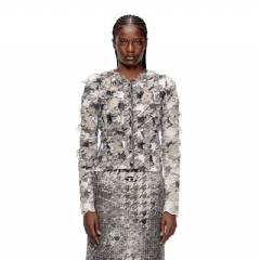 Diesel Women Cardigan in devoré houndstooth jacquard Grey/White A214650LKDQ