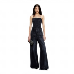 Diesel Women Strappy jumpsuit in batavia-weave denim Black A14068007Z9