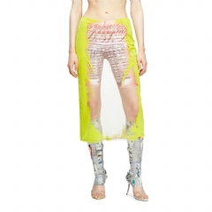 Diesel Women Layered midi skirt with lyrics print Yellow/Pink A197230AFBM