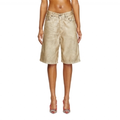 Diesel Women Shorts in distressed metallic denim Gold P01680068TS