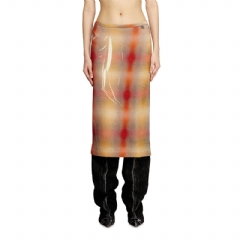 Diesel Women Wool midi skirt with all-over check print Beige/Orange A213400LIAH