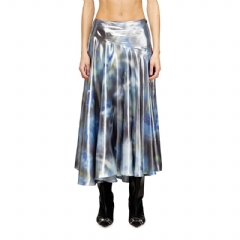 Diesel Women Metallic midi skirt with blurred rose print Blue/Black A203220DMBP
