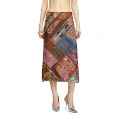 Diesel Women Viscose midi skirt with Heraldic print Brown A183680KIBJ