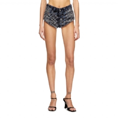Diesel Women Shorts in houndstooth tie-dye denim Dark Blue A214330CEBL