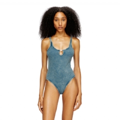 Diesel Women Bodysuit in marble-washed stretch cotton Blue A215820LKAR