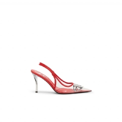 Diesel Women D-Venus-Leather-trim transparent slingback pumps Red Y02985P7503